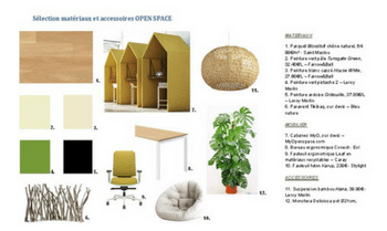 planche matériaux et accessoires bureaux d'entreprise