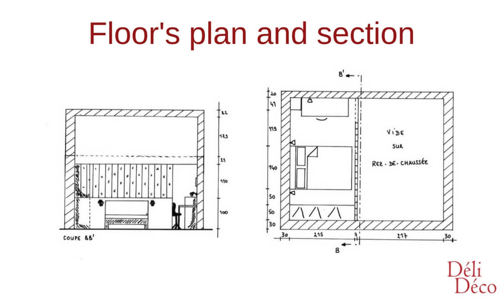 floor's plan and section of a loft