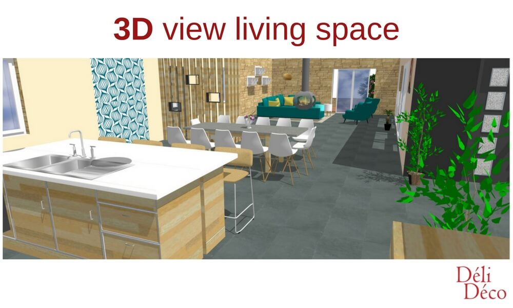 vue 3D maison de campagne séjour