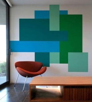 Blocs bleus et verts au mur